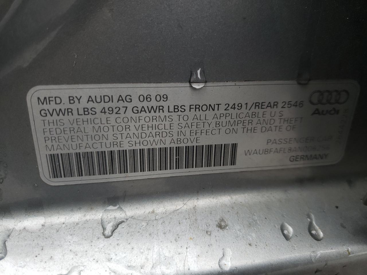 Photo 10 from auction – 2010 AUDI A4 PREMIUM with VIN WAUBFAFL8AN006256