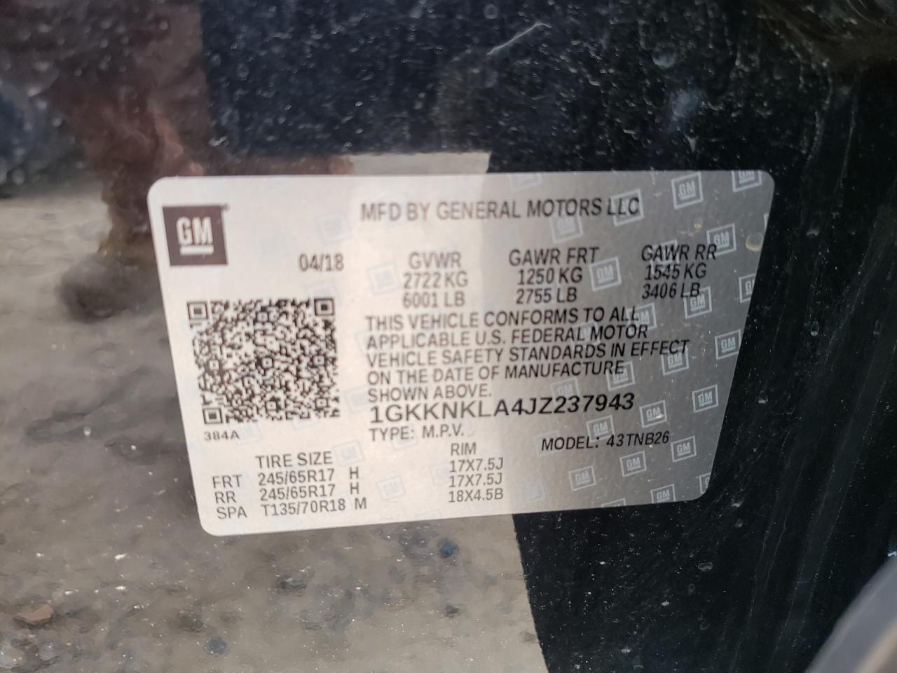 Photo 10 from auction – 2018 GMC ACADIA SLE with VIN 1GKKNKLA4JZ237943