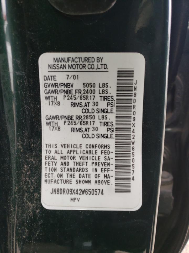 Photo 10 from auction – 2002 NISSAN PATHFINDER with VIN JN8DR09X42W650574