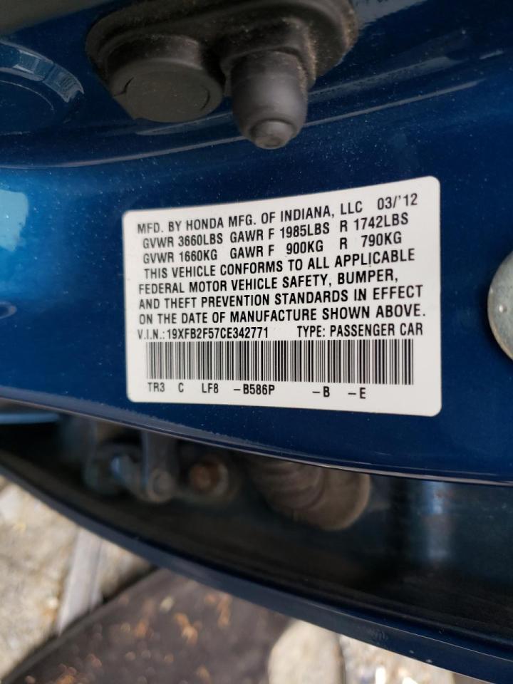 Photo 10 from auction – 2012 HONDA CIVIC LX with VIN 19XFB2F57CE342771