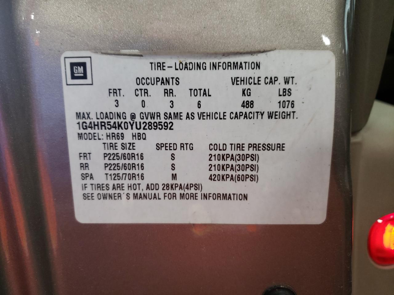 Photo 10 from auction – 2000 BUICK LESABRE LI with VIN 1G4HR54K0YU289592