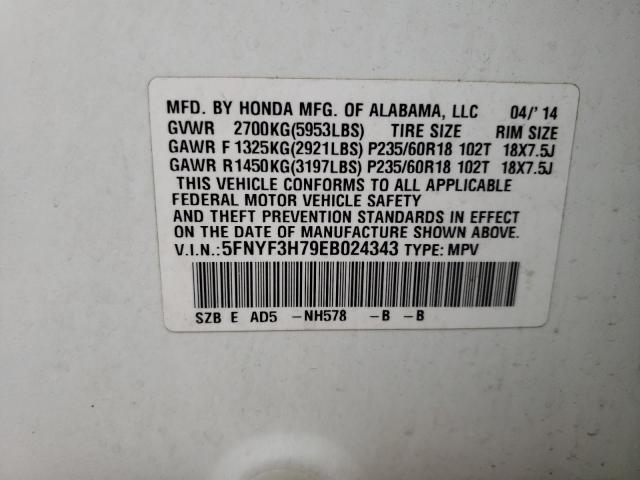 Photo 10 from auction – 2014 HONDA PILOT EXLN with VIN 5FNYF3H79EB024343