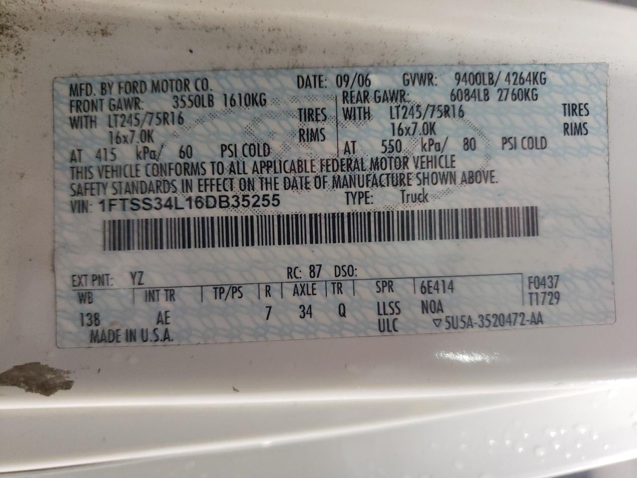 Photo 10 from auction – 2006 FORD ECONOLINE with VIN 1FTSS34L16DB35255