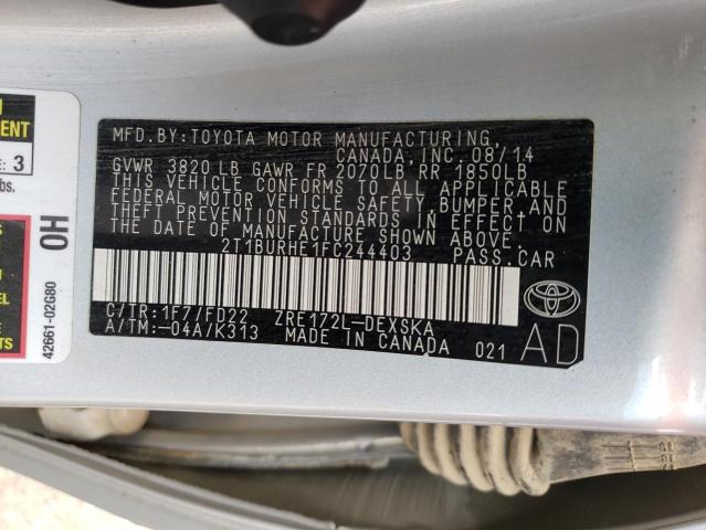 Photo 10 from auction – 2015 TOYOTA COROLLA L with VIN 2T1BURHE1FC244403
