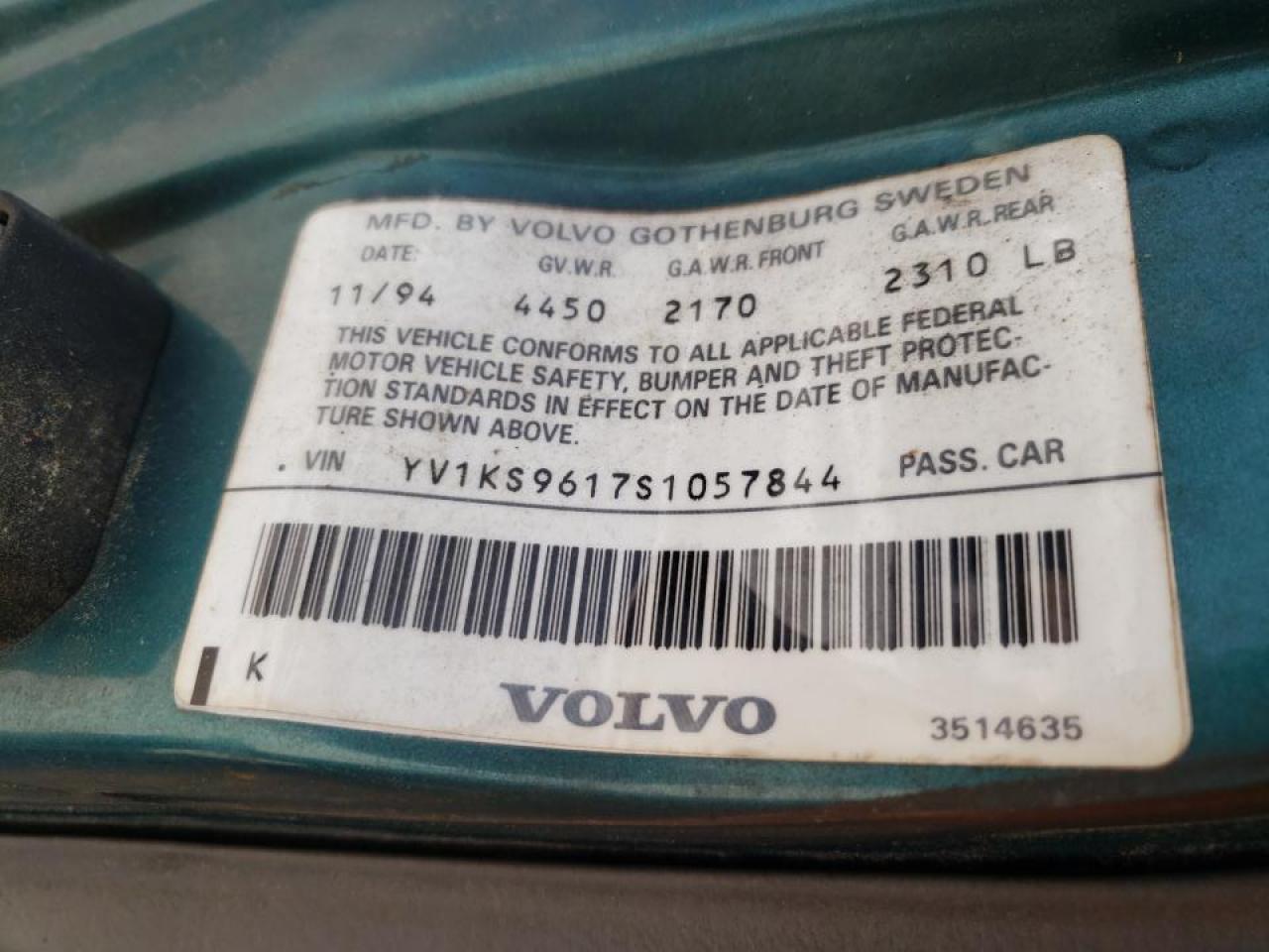 Photo 10 from auction – 1995 VOLVO 960 with VIN YV1KS9617S1057844
