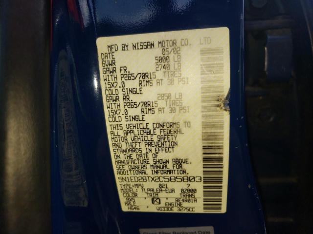 Photo 10 from auction – 2002 NISSAN XTERRA XE with VIN 5N1ED28TX2C585803