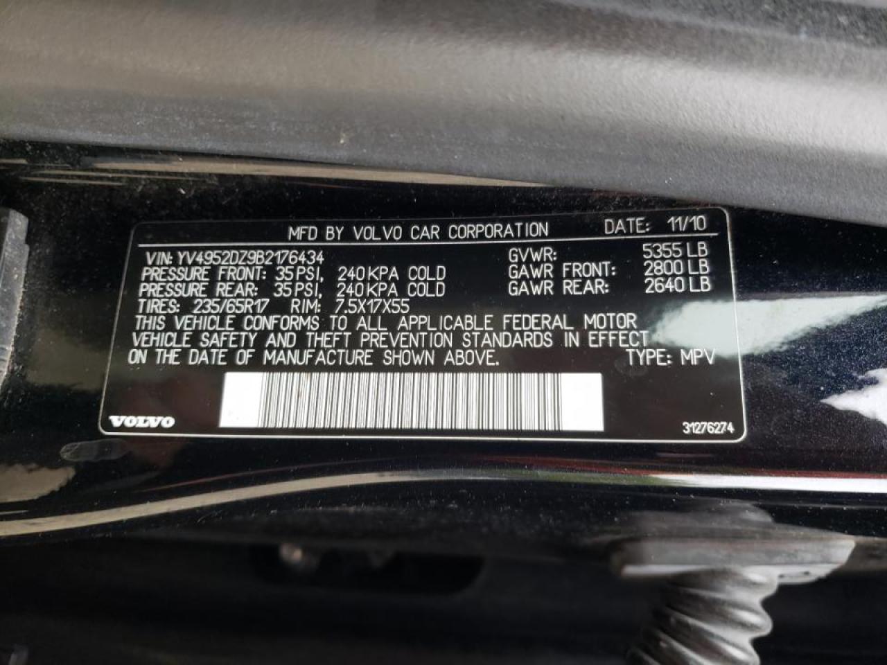 Photo 10 from auction – 2011 VOLVO XC60 3.2 with VIN YV4952DZ9B2176434