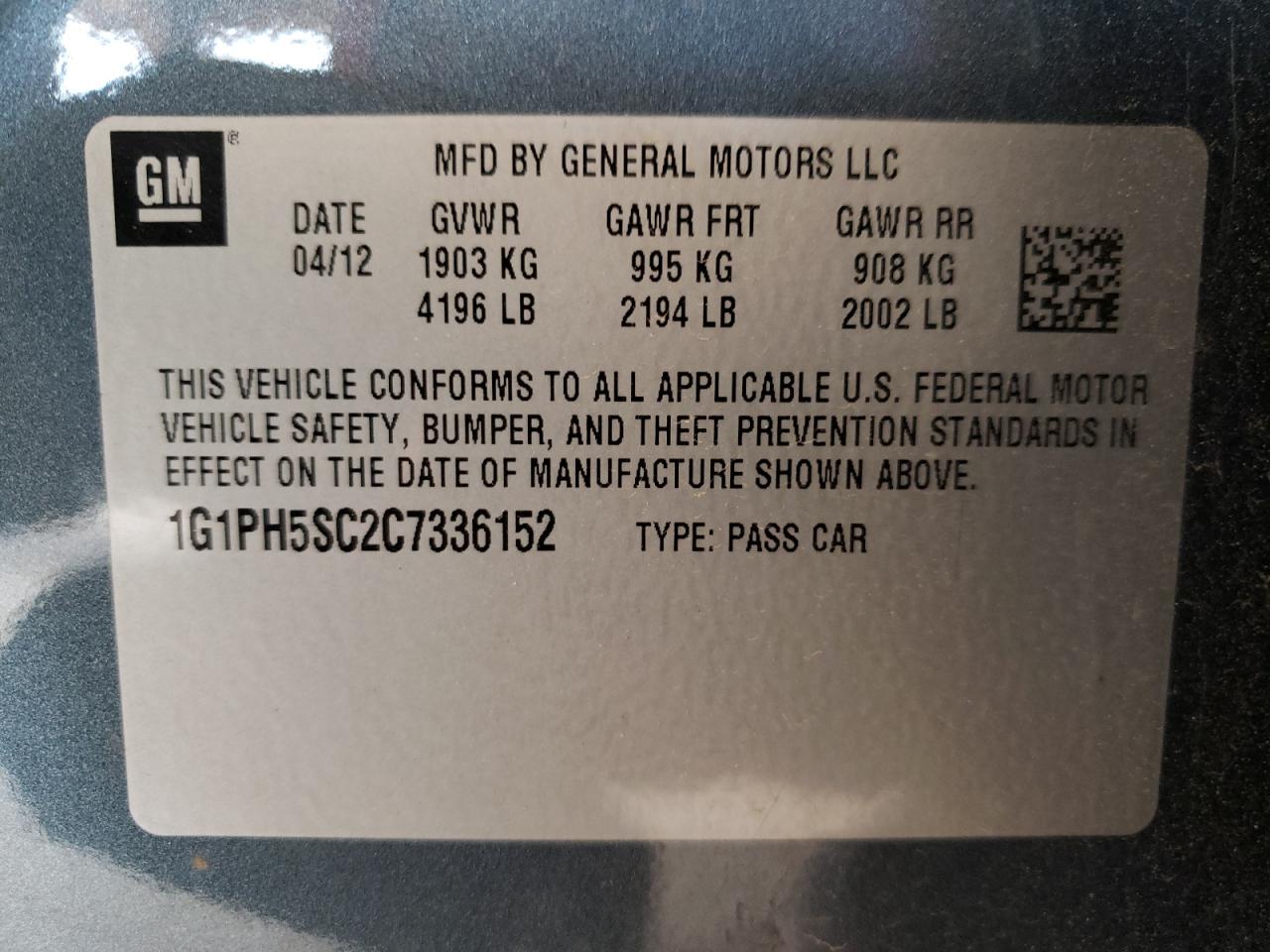 Photo 10 from auction – 2012 CHEVROLET CRUZE LTZ with VIN 1G1PH5SC2C7336152