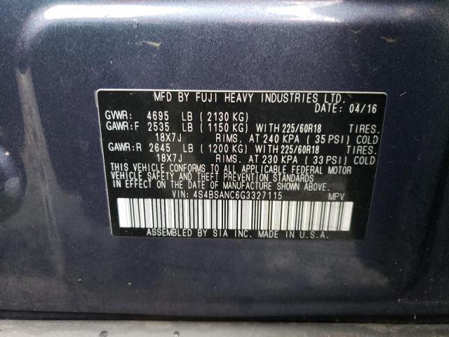 Photo 10 from auction – 2016 SUBARU OUTBACK 2. with VIN 4S4BSANC6G3327115