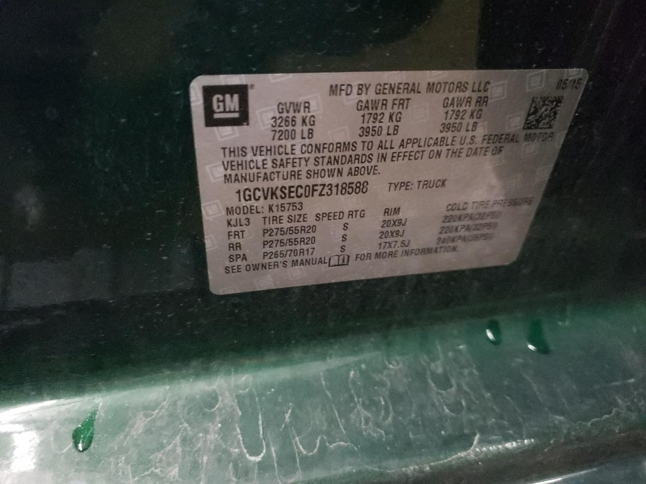 Photo 10 from auction – 2015 CHEVROLET SILVERADO with VIN 1GCVKSEC0FZ318588