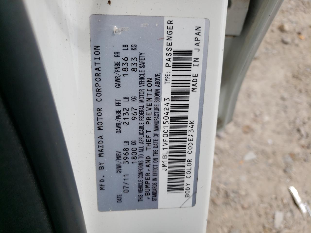 Photo 10 from auction – 2012 MAZDA 3 I with VIN JM1BL1VF0C1504243