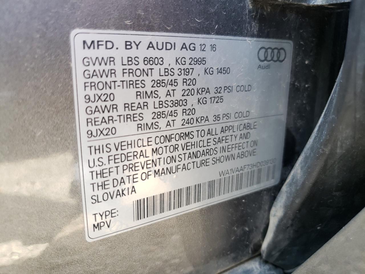 Photo 10 from auction – 2017 AUDI Q7 PRESTIG with VIN WA1VAAF73HD039130