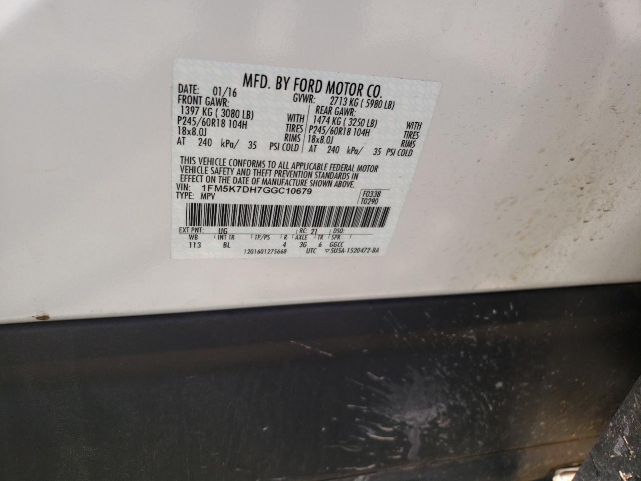 Photo 10 from auction – 2016 FORD EXPLORER X with VIN 1FM5K7DH7GGC10679