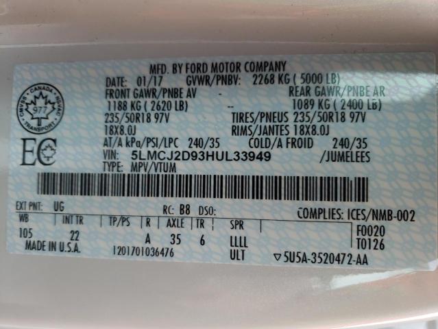 Photo 10 from auction – 2017 LINCOLN MKC SELECT with VIN 5LMCJ2D93HUL33949