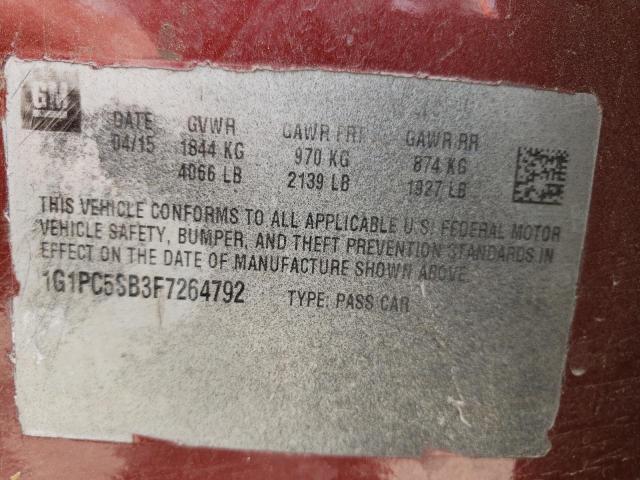 Photo 10 from auction – 2015 CHEVROLET CRUZE LT with VIN 1G1PC5SB3F7264792