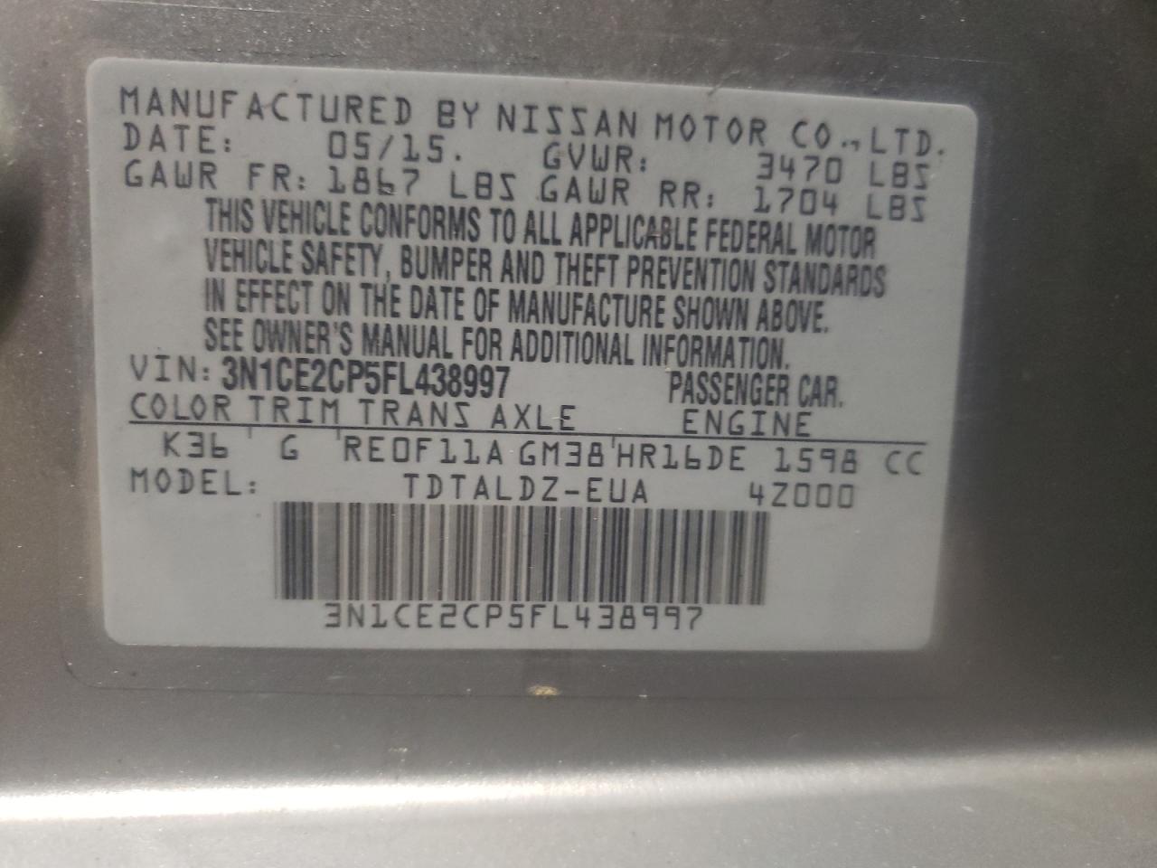 Photo 10 from auction – 2015 NISSAN VERSA NOTE with VIN 3N1CE2CP5FL438997