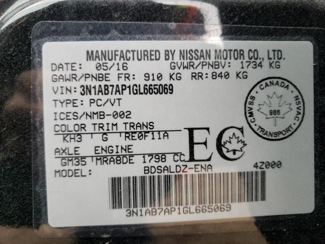 Photo 10 from auction – 2016 NISSAN SENTRA S with VIN 3N1AB7AP1GL665069