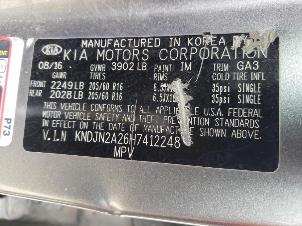 Photo 10 from auction – 2017 KIA SOUL with VIN KNDJN2A26H7412248