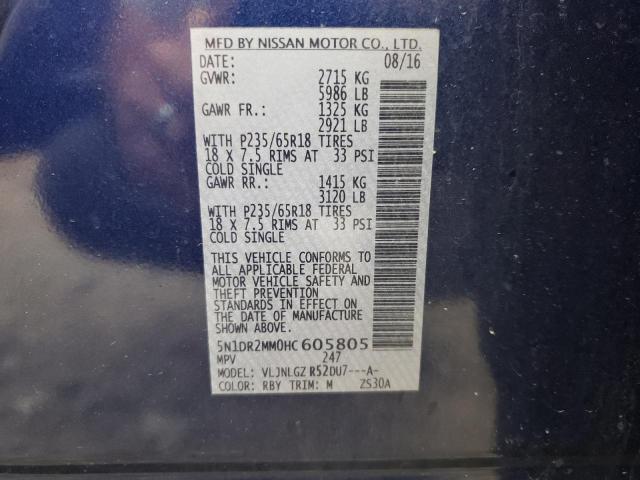 NISSAN PATHFINDER 2017 with VIN 5N1DR2MM0HC605805 - Photo from auction