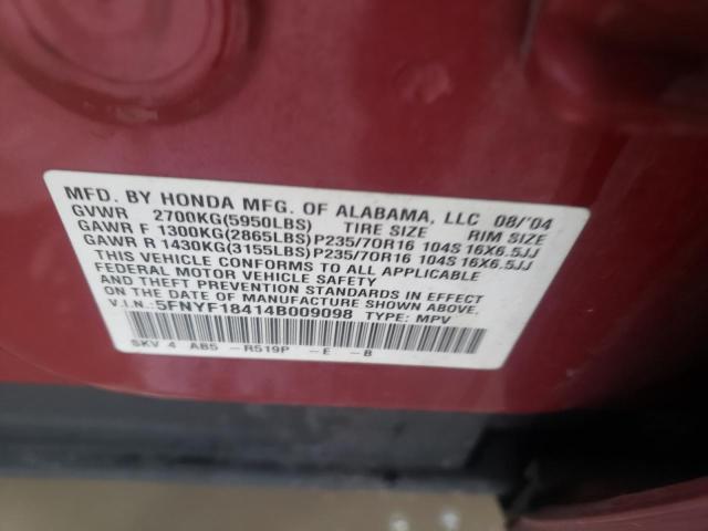 Photo 10 from auction – 2004 HONDA PILOT EX with VIN 5FNYF18414B009098