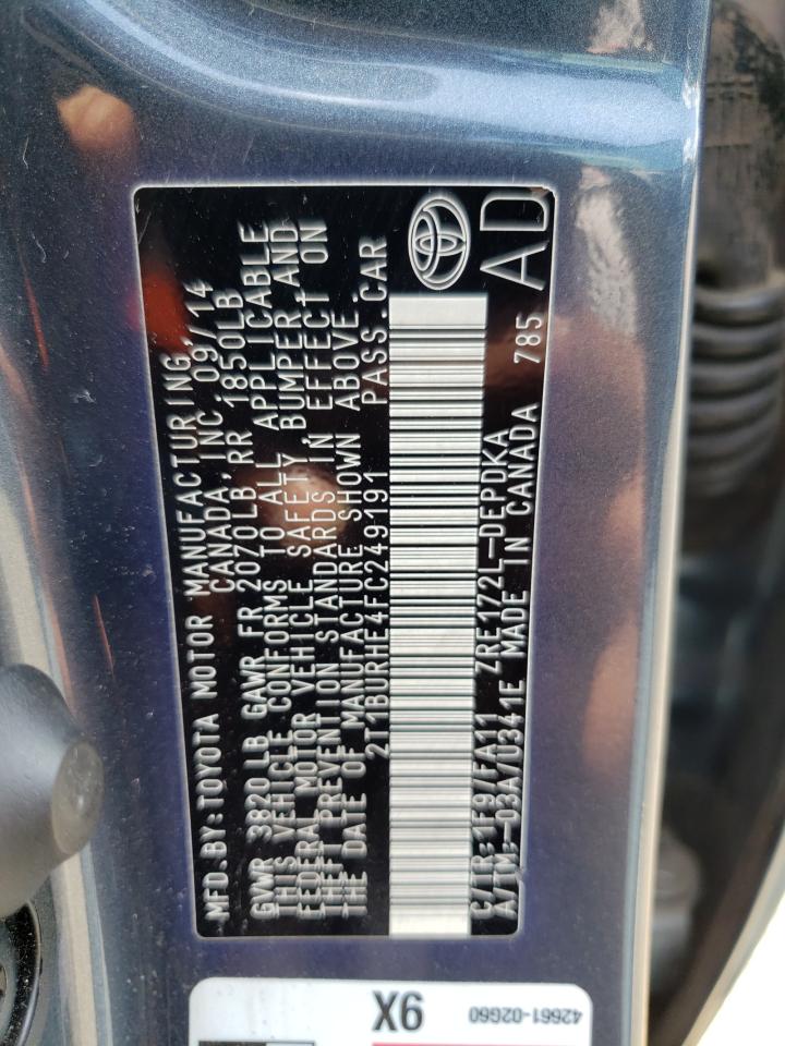 Photo 10 from auction – 2015 TOYOTA COROLLA L with VIN 2T1BURHE4FC249191