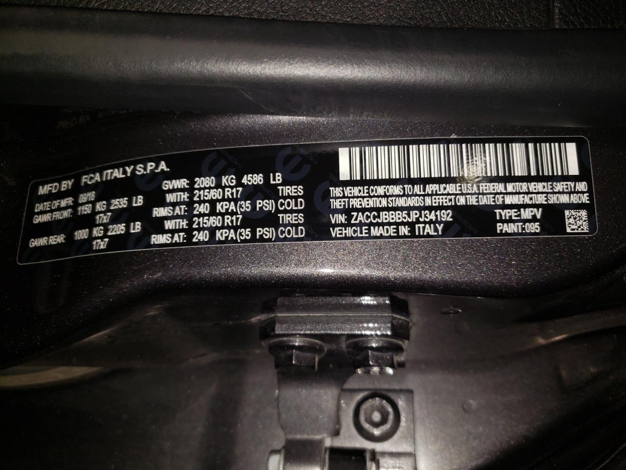 Photo 10 from auction – 2018 JEEP RENEGADE L with VIN ZACCJBBB5JPJ34192