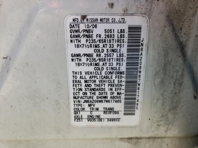 Photo 10 from auction – 2007 NISSAN MURANO SL with VIN JN8AZ08W67W617465
