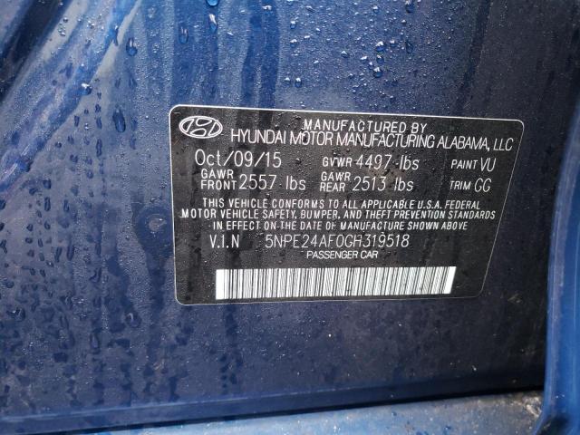 HYUNDAI SONATA SE 2016 with VIN 5NPE24AF0GH319518 - Photo from auction