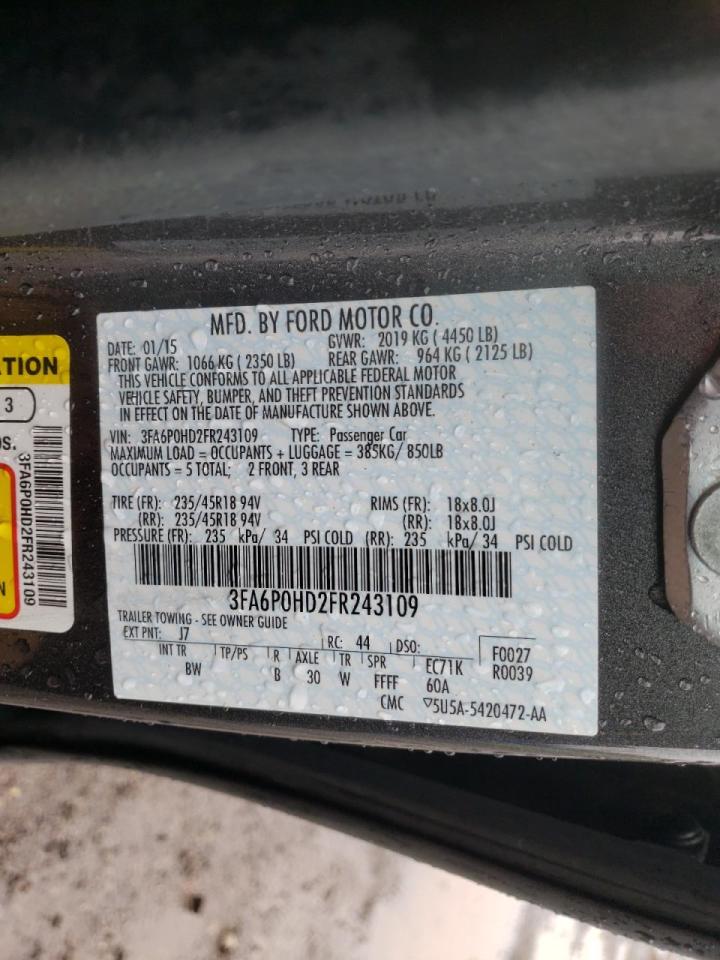 Photo 10 from auction – 2015 FORD FUSION SE with VIN 3FA6P0HD2FR243109