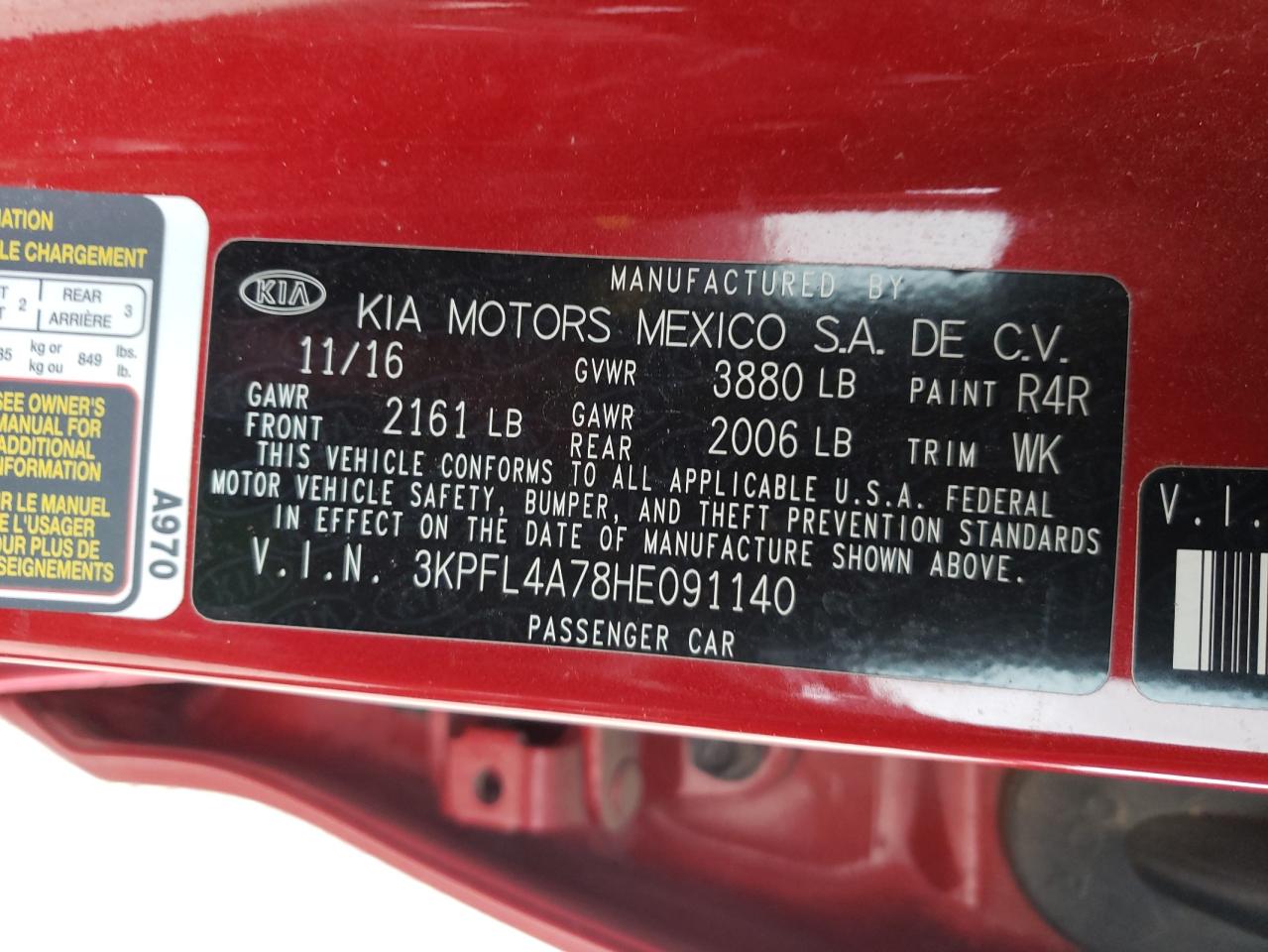 Photo 10 from auction – 2017 KIA FORTE LX with VIN 3KPFL4A78HE091140