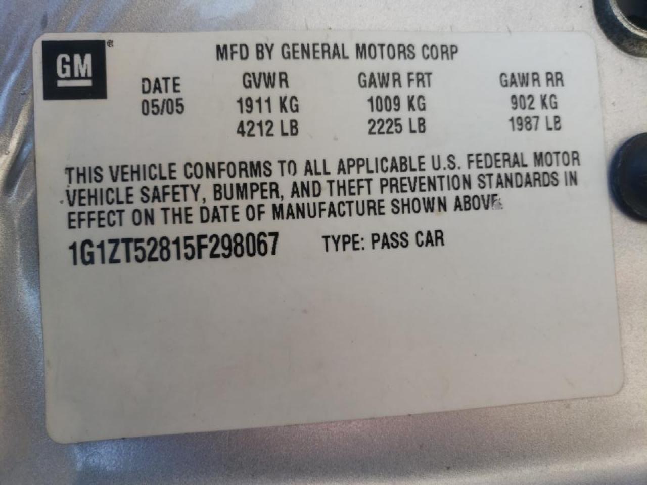 Photo 10 from auction – 2005 CHEVROLET MALIBU LS with VIN 1G1ZT52815F298067