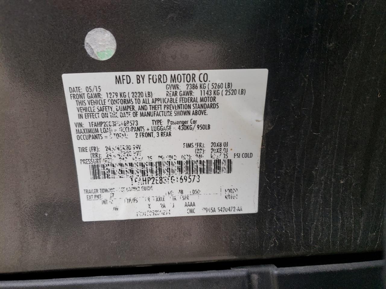 Photo 10 from auction – 2015 FORD TAURUS SEL with VIN 1FAHP2E83FG169573