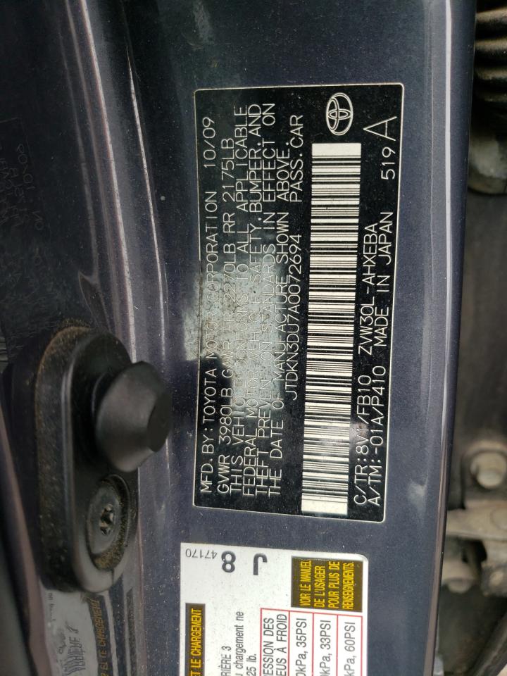 Photo 10 from auction – 2010 TOYOTA PRIUS with VIN JTDKN3DU7A0072694