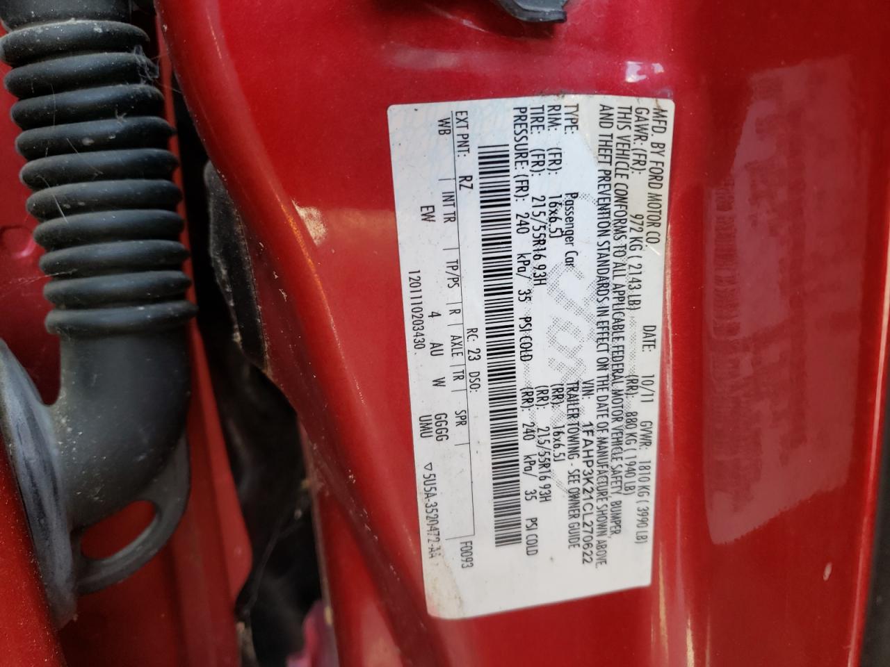 Photo 10 from auction – 2012 FORD FOCUS SE with VIN 1FAHP3K21CL270622