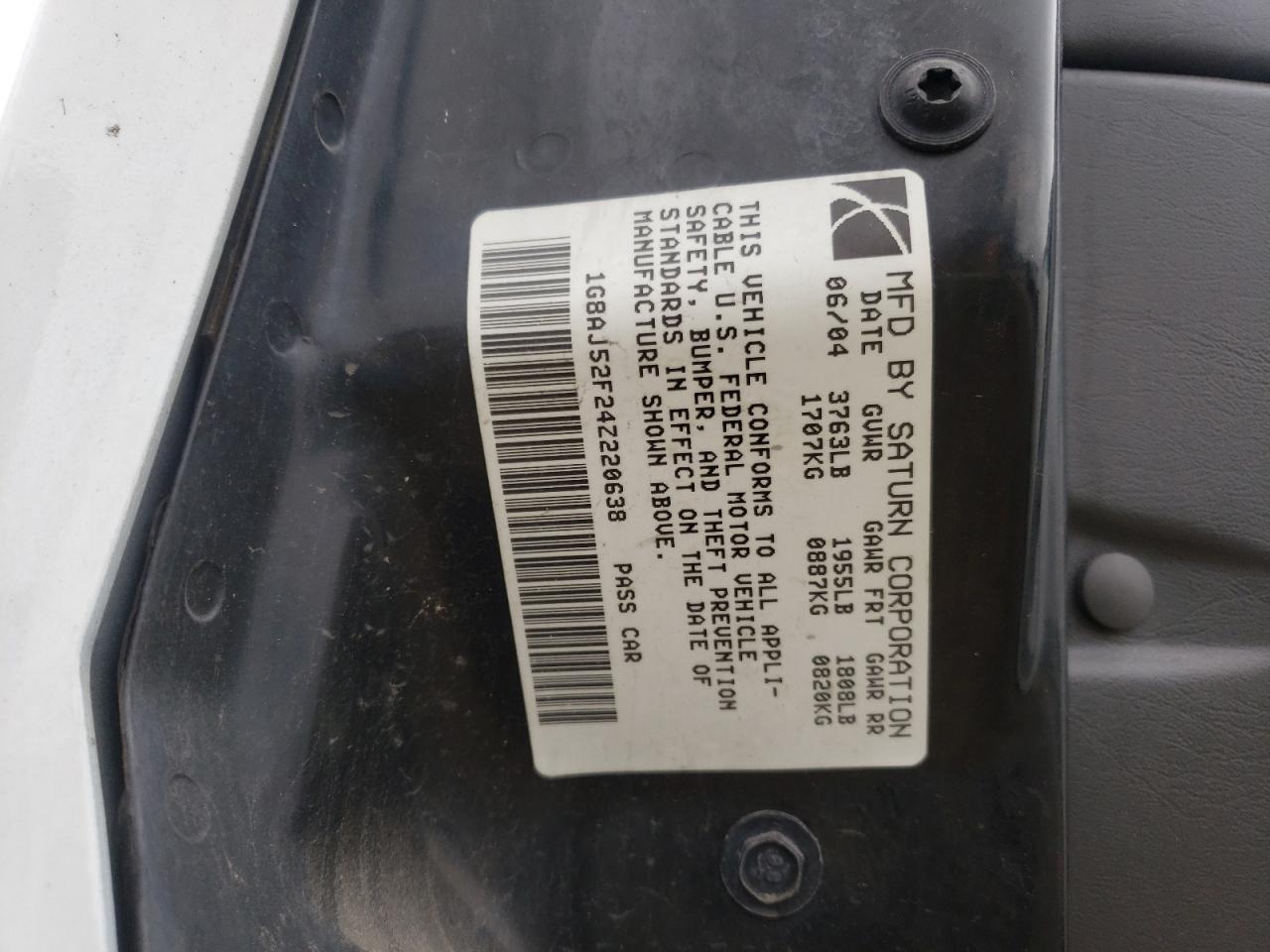 Photo 10 from auction – 2004 SATURN ION LEVEL with VIN 1G8AJ52F24Z220638