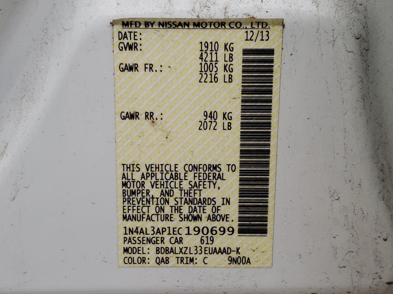 Foto 10 de la subasta – 2014 NISSAN ALTIMA 2.5 con VIN 1N4AL3AP1EC190699
