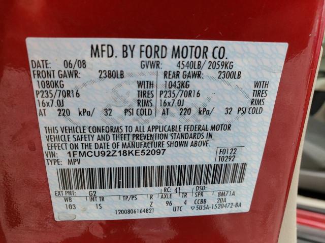 Photo 10 from auction – 2008 FORD ESCAPE XLS with VIN 1FMCU92Z18KE52097
