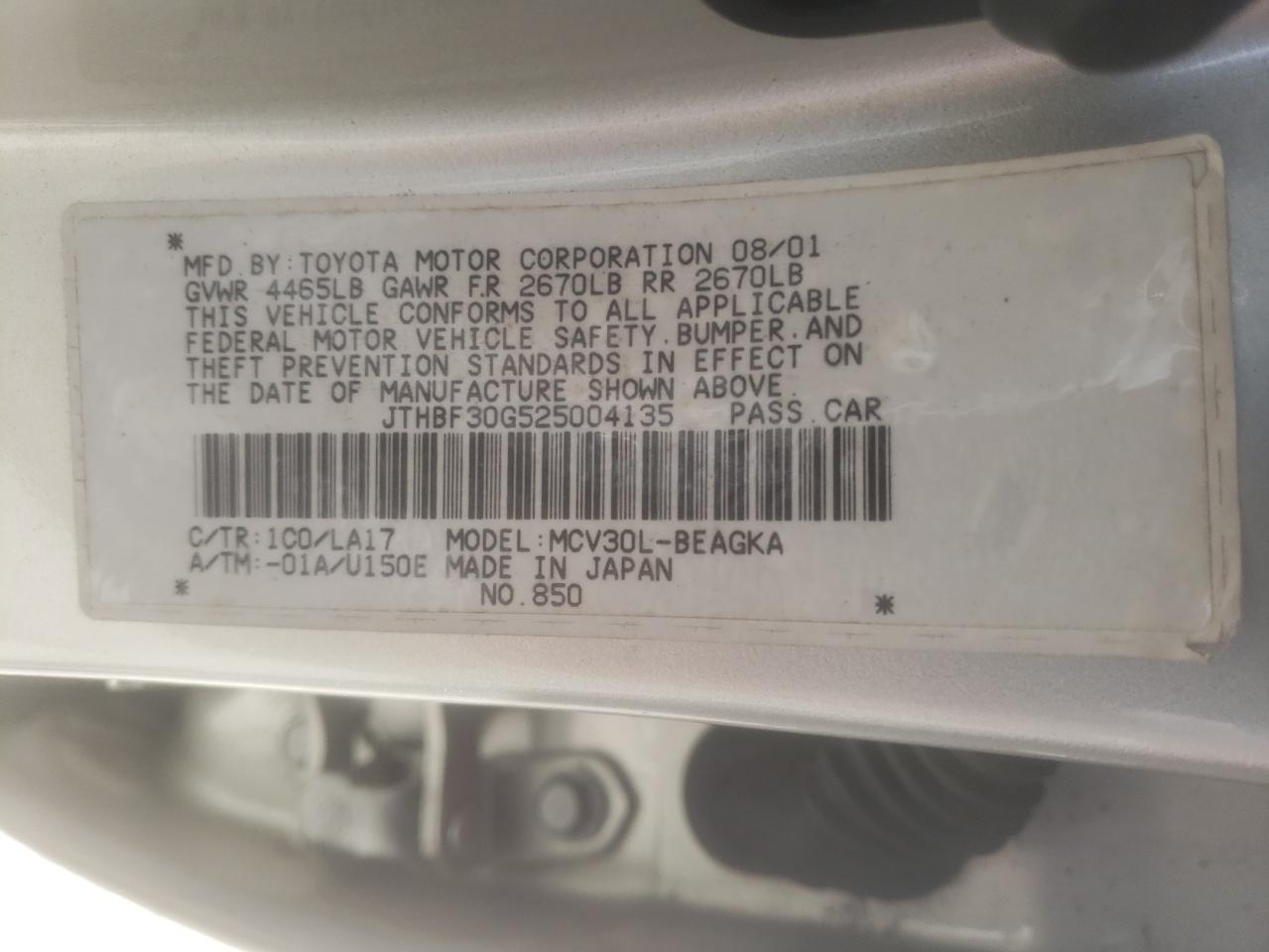 Photo 10 from auction – 2002 LEXUS ES 300 with VIN JTHBF30G525004135