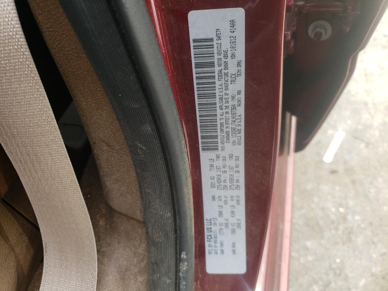 Photo 10 from auction – 2020 RAM 1500 LARAM with VIN 1C6SRFJT4LN187364