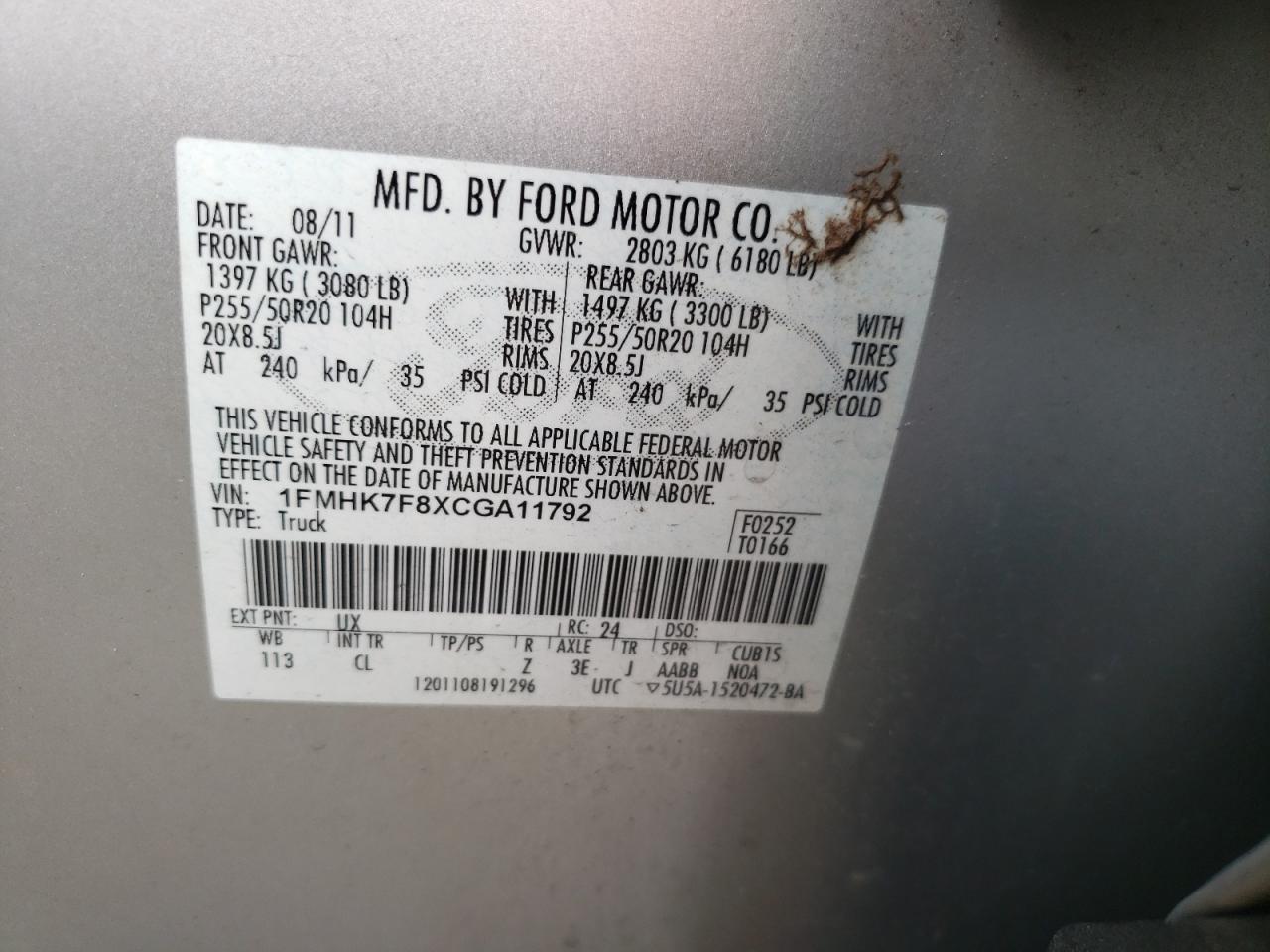 Photo 10 from auction – 2012 FORD EXPLORER L with VIN 1FMHK7F8XCGA11792