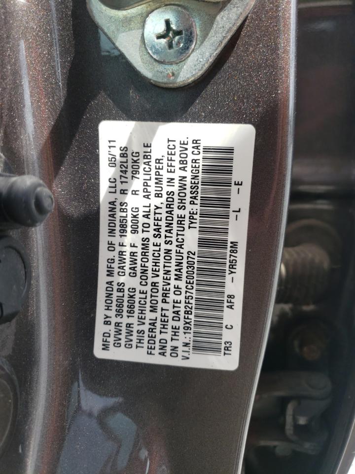 Photo 10 from auction – 2012 HONDA CIVIC LX with VIN 19XFB2F57CE003072