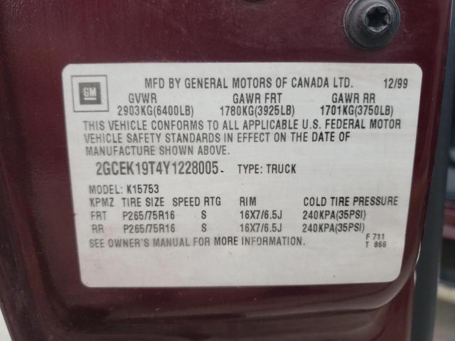 Photo 10 from auction – 2000 CHEVROLET SILVERADO with VIN 2GCEK19T4Y1228005