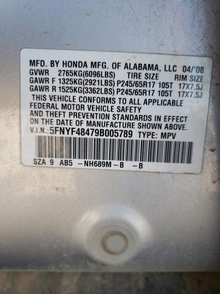 Photo 10 from auction – 2009 HONDA PILOT EX with VIN 5FNYF48479B005789