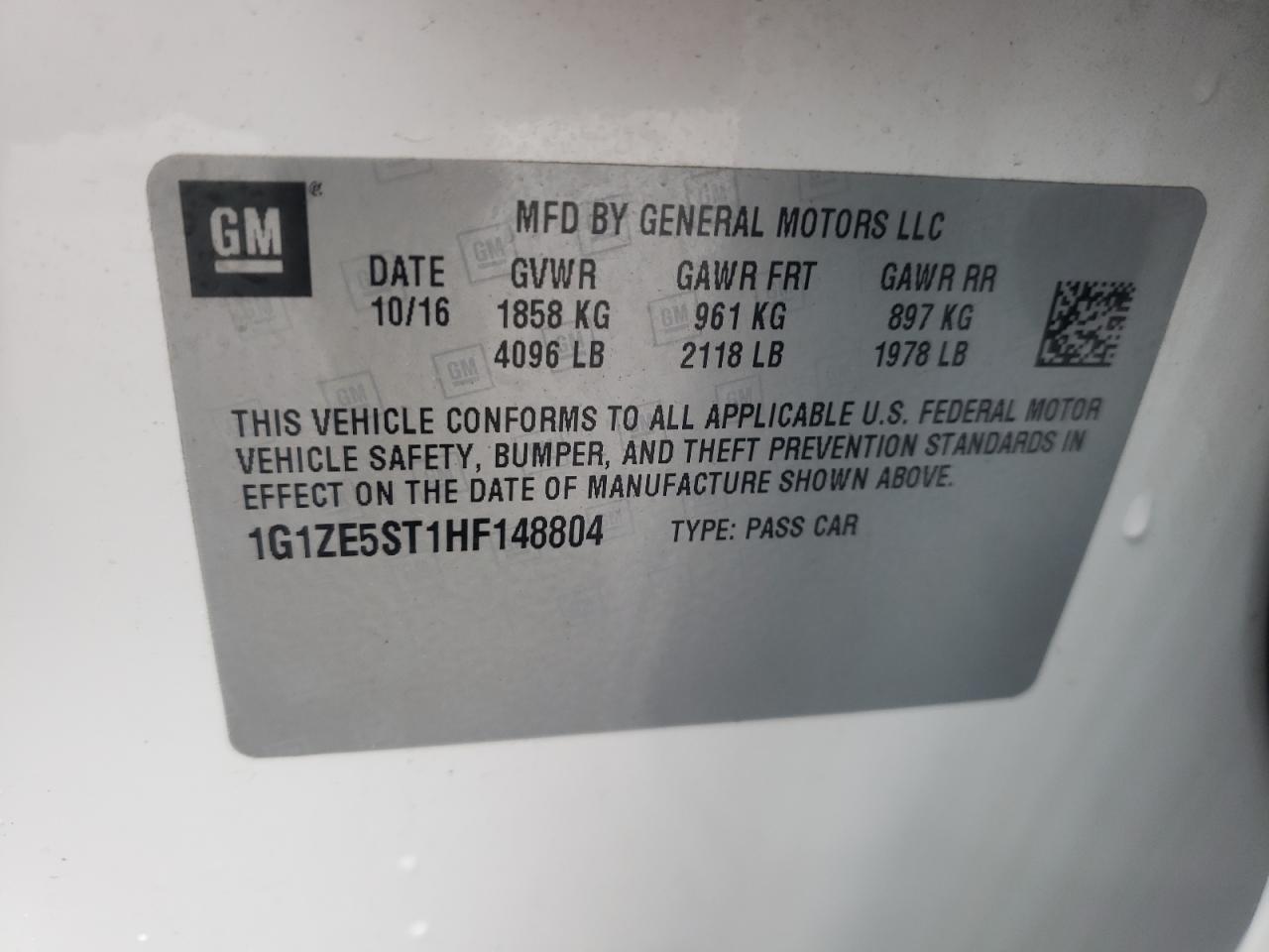 Photo 10 from auction – 2017 CHEVROLET MALIBU LT with VIN 1G1ZE5ST1HF148804