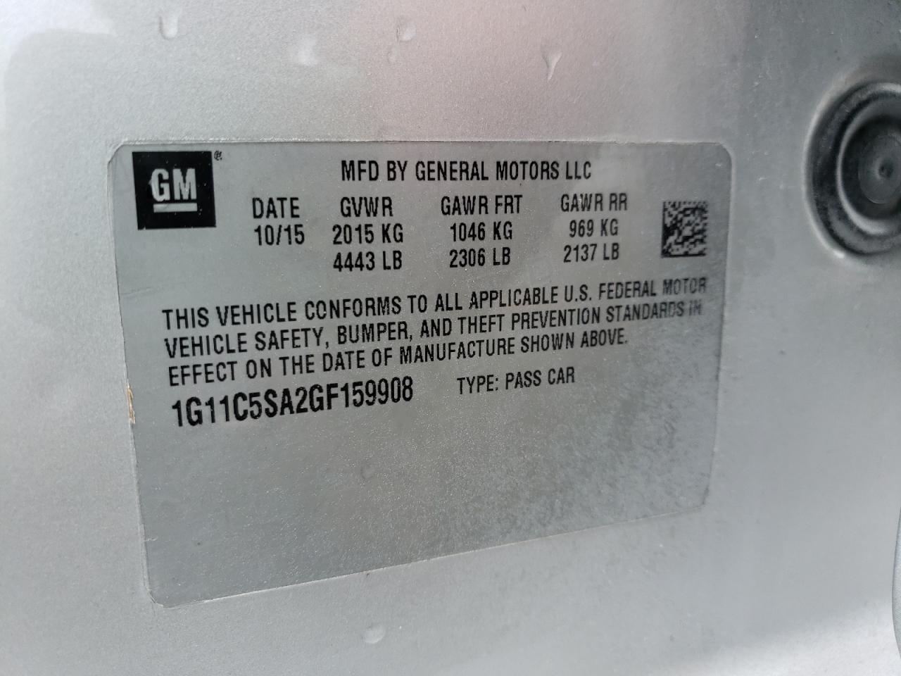 Photo 10 from auction – 2016 CHEVROLET MALIBU LIM with VIN 1G11C5SA2GF159908