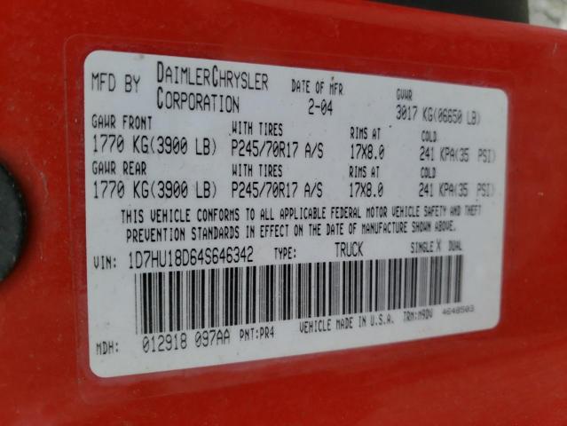 Photo 10 from auction – 2004 DODGE RAM 1500 S with VIN 1D7HU18D64S646342