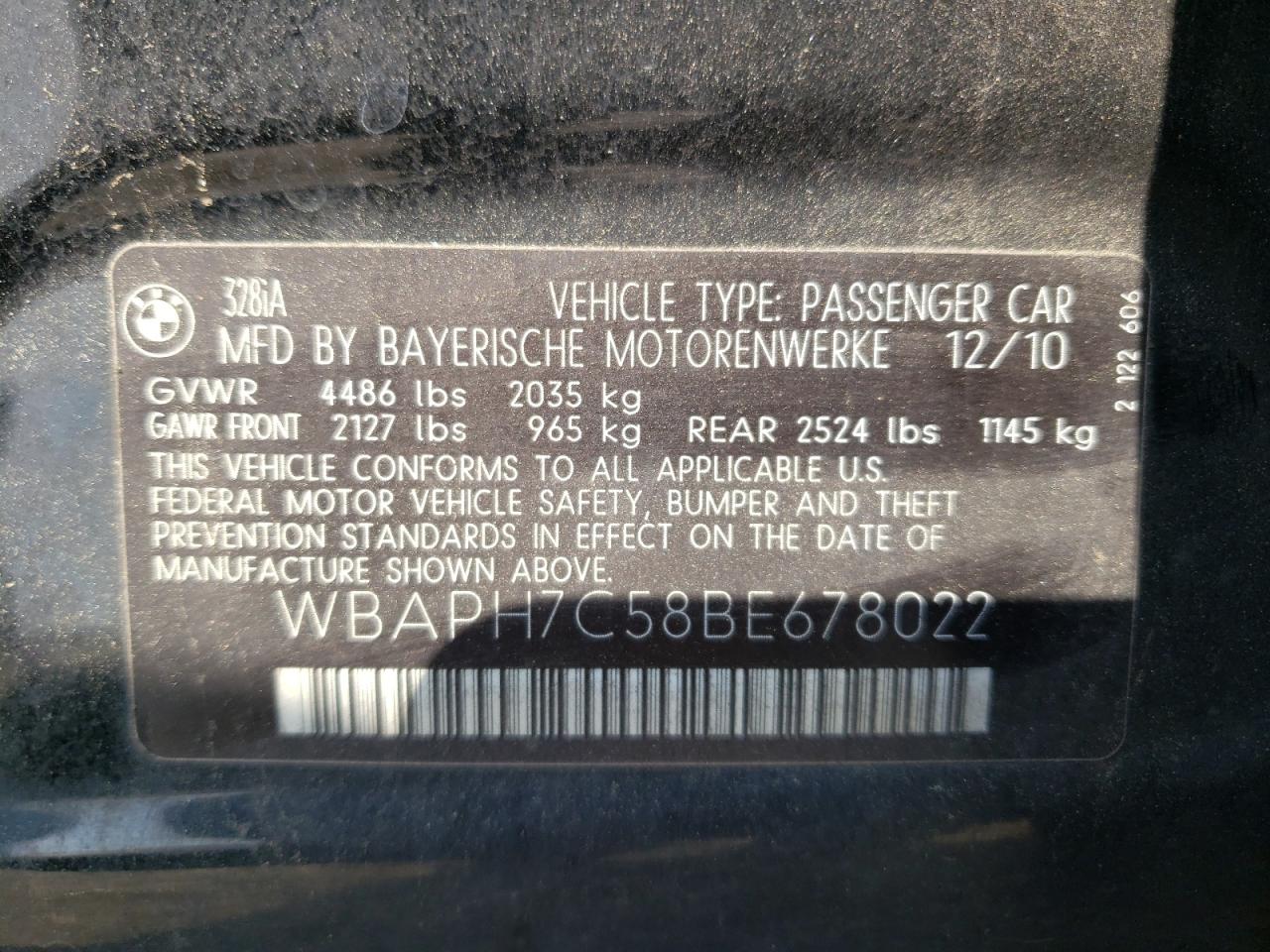 Photo 10 from auction – 2011 BMW 328 I with VIN WBAPH7C58BE678022
