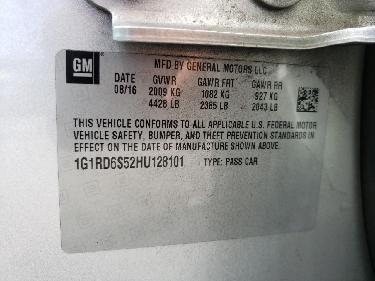 Photo 10 from auction – 2017 CHEVROLET VOLT PREMI with VIN 1G1RD6S52HU128101