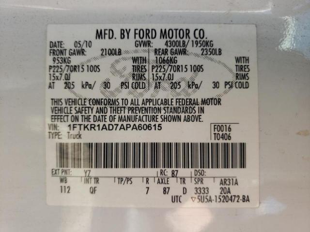 Photo 10 from auction – 2010 FORD RANGER with VIN 1FTKR1AD7APA60615