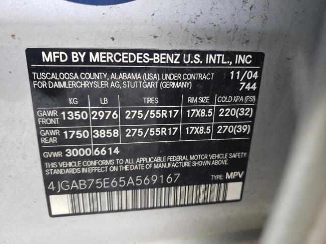 Photo 10 from auction – 2005 MERCEDES-BENZ ML 500 with VIN 4JGAB75E65A569167
